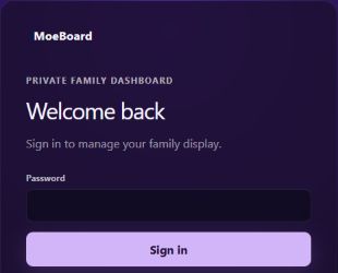 MoeBoard private settings sign-in screen.