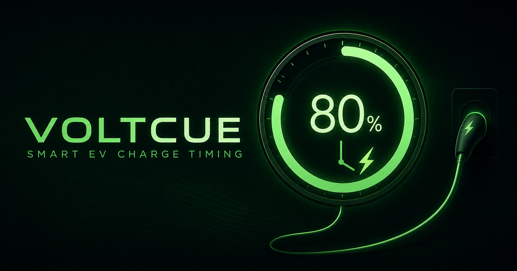 VoltCue green charging-timer concept graphic.