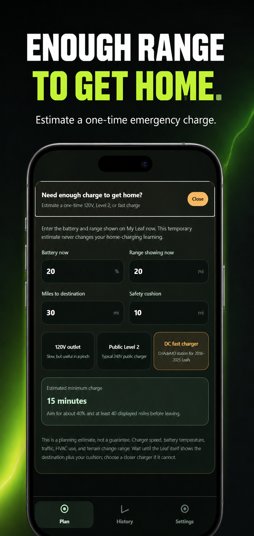 VoltCue Emergency Trip planning interface.